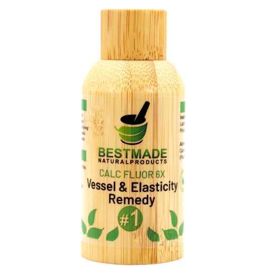 BestMade Calc Fluor 6X bottle close-up, hinting at skin elasticity support.