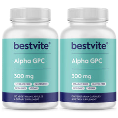 Bestvite Alpha GPC 600mg capsules front view, suggesting daily cognitive support