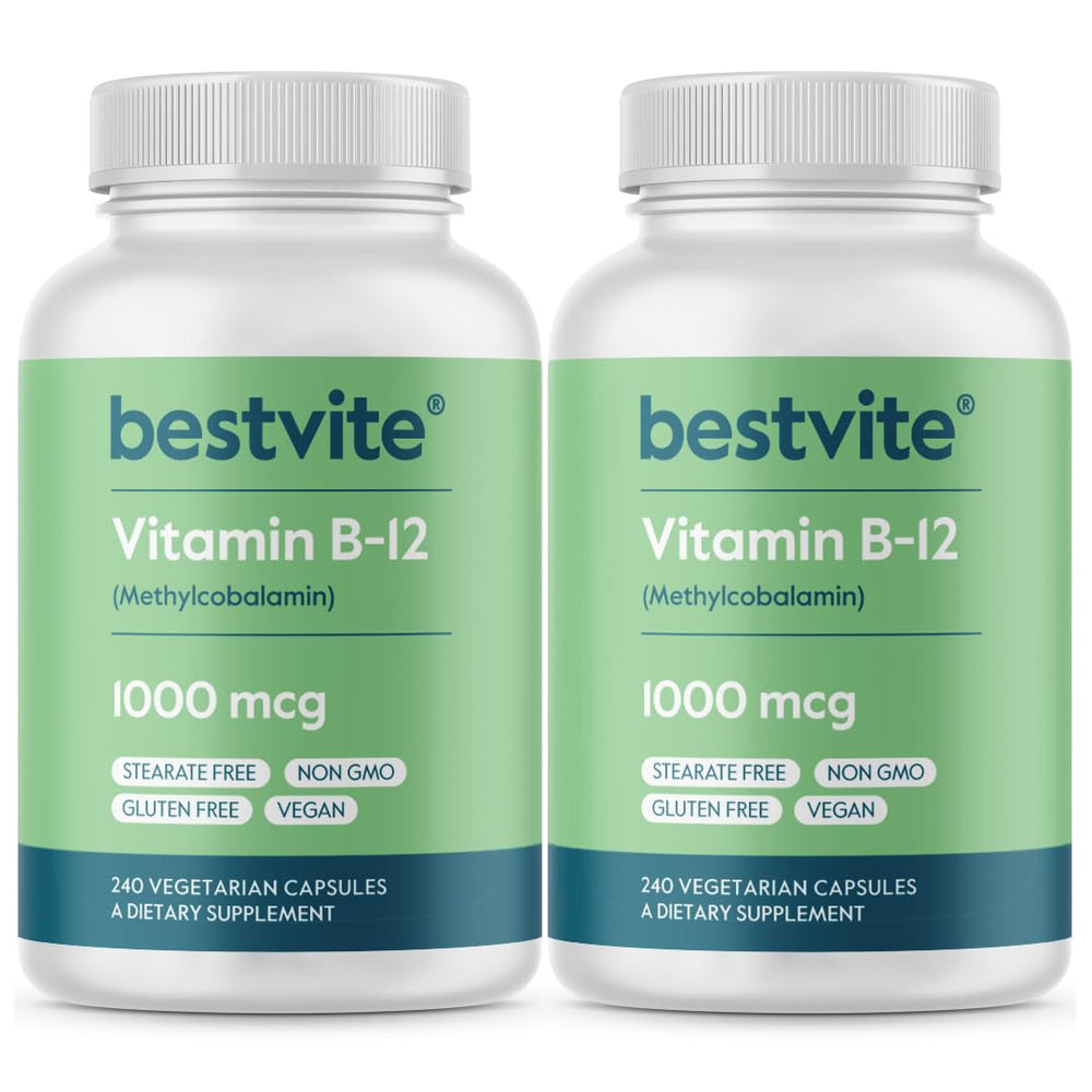 BESTVITE Vitamin B12 bottle front view highlights vegan gluten free energy support