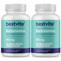 BESTVITE Benfotiamine bottle front, vegan supplement for daily wellness.