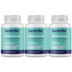 Bestvite Benfotiamine 300mg capsules on bottle, supporting nervous system function