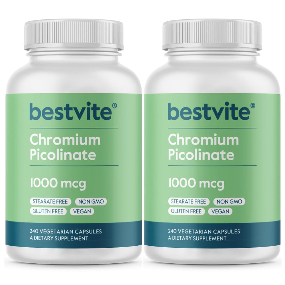 Bestvite Chromium Picolinate 1000mcg bottle with easy-to-swallow capsules for daily metabolism support.