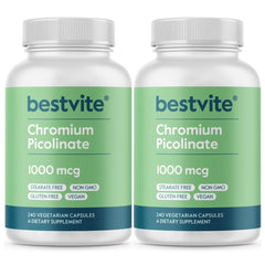 Bestvite Chromium Picolinate 1000mcg bottle with easy-to-swallow capsules for daily metabolism support.