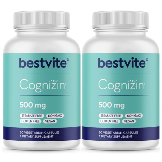 BESTVITE Cognizin 500mg bottle highlighting convenient vegetarian capsules for daily focus.
