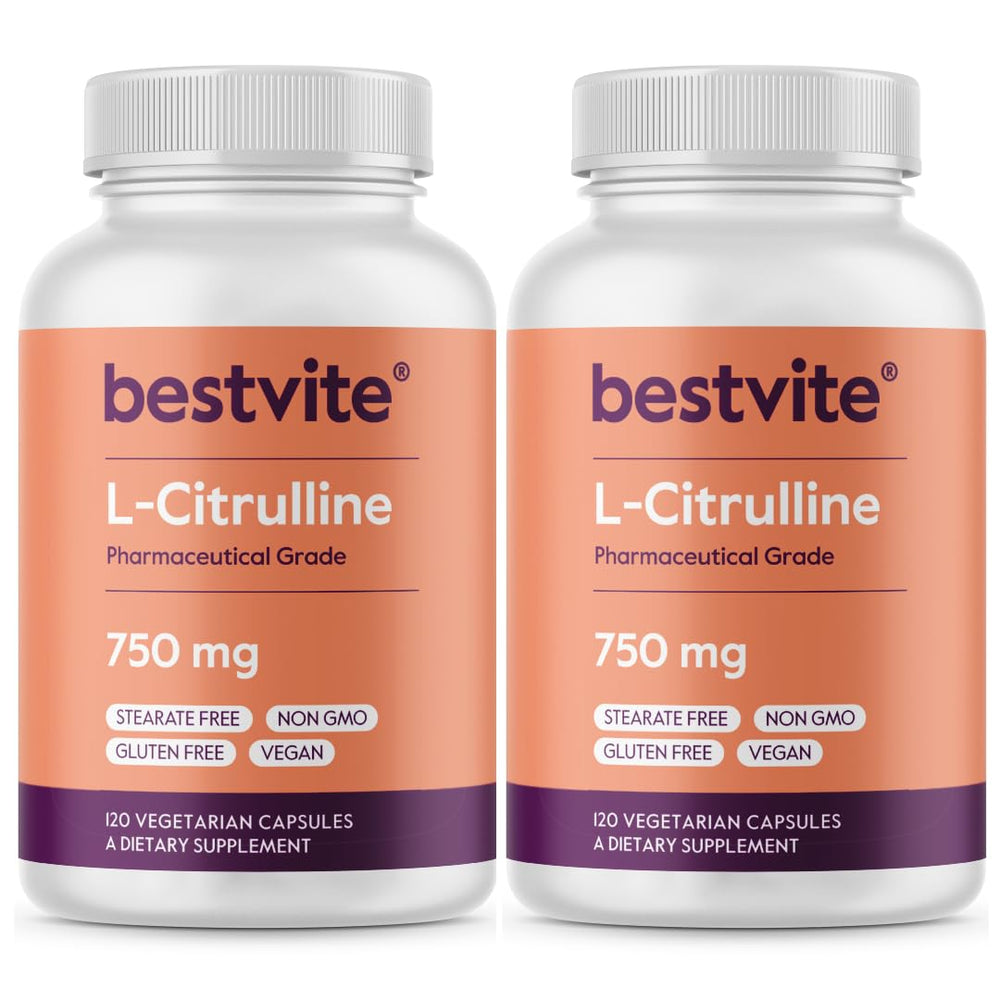 Bestvite L-Citrulline 750mg capsule bottle close-up for daily circulation support.