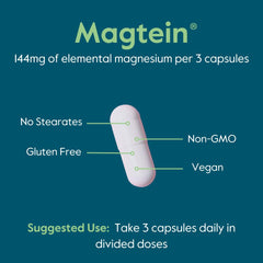 Label showing Magtein patent details and ingredients