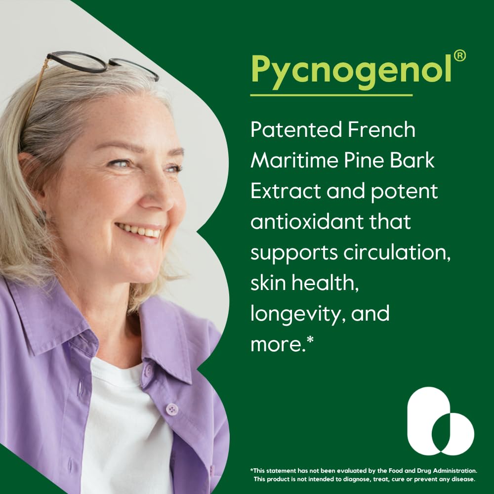 BESTVITE Pycnogenol label close-up showing gluten free and non-GMO status