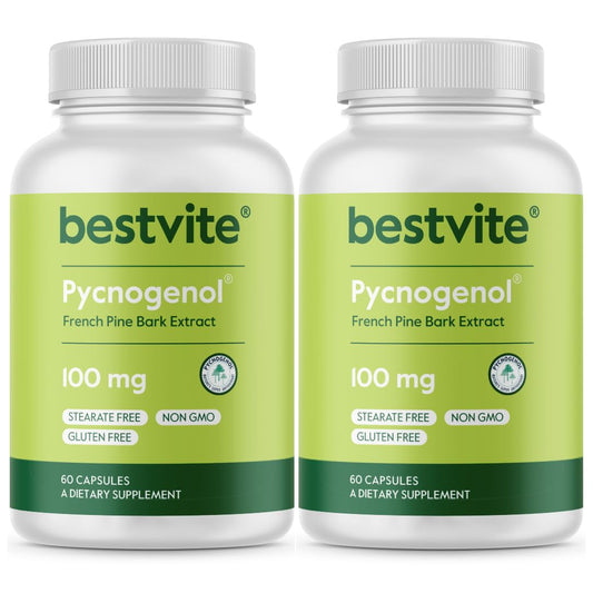 Bestvite Pycnogenol bottle front illustrating daily antioxidant support for vitality.