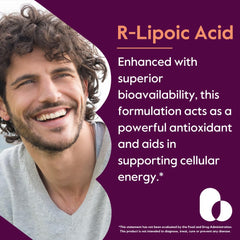 BESTVITE R-Lipoic Acid capsules closeup highlighting 100 mg potency for daily antioxidant support.