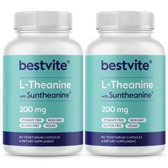 BESTVITE Suntheanine bottle front showing 120 capsules for focus and calm.