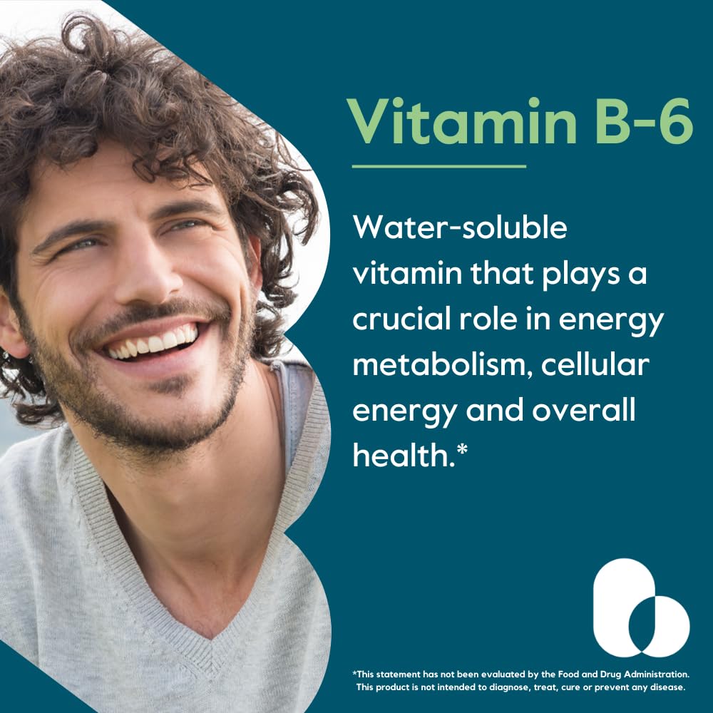 Close-up of Bestvite Vitamin B-6 capsules suggesting a compact vegan daily supplement
