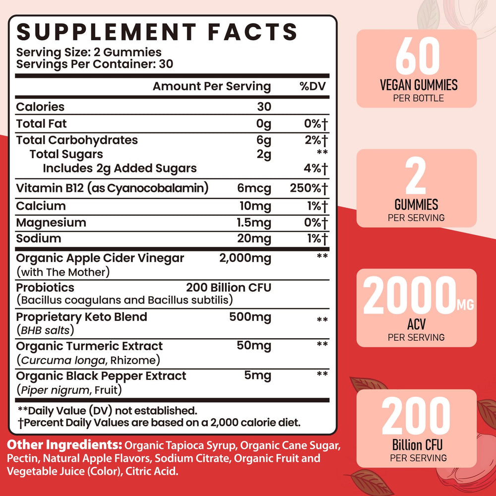 Bestwekk ACV Gummies ingredients label highlighting probiotics and B12.