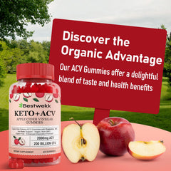Bestwekk ACV Gummies packaging and bottle on clean countertop.