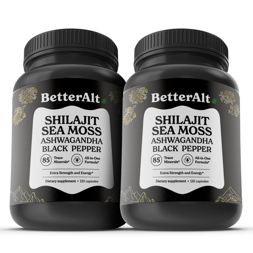 Better Alt Shilajit Sea Moss capsules bottle front highlighting daily vitality