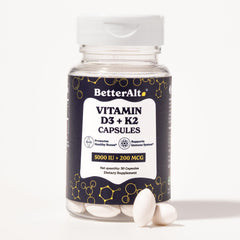 Better Alt Vitamin D3 K2 bottle front suggesting daily bone support.