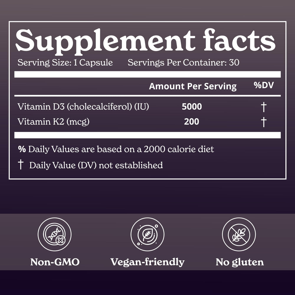 Better Alt Vitamin D3 K2 capsules closeup highlights the dosage for bone and heart health.