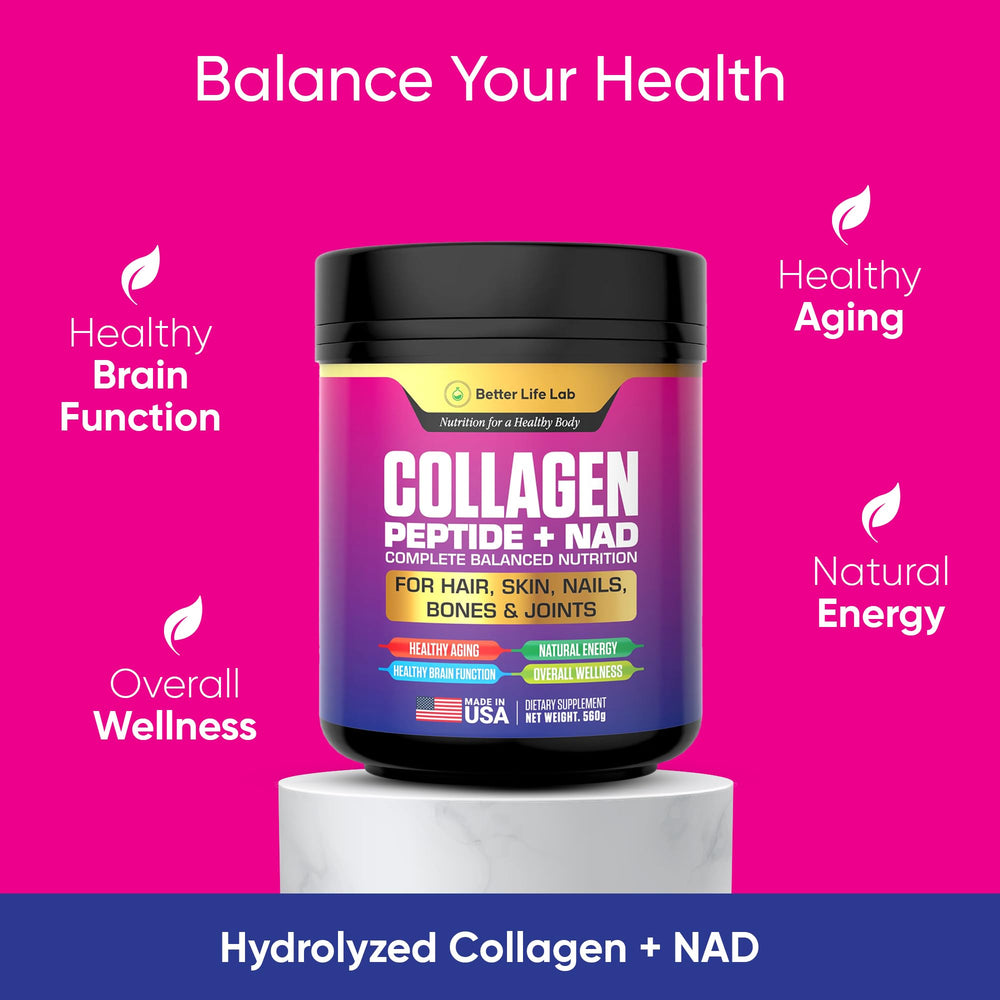 BETTER LIFE LAB collagen powder label highlights grass-fed certification.