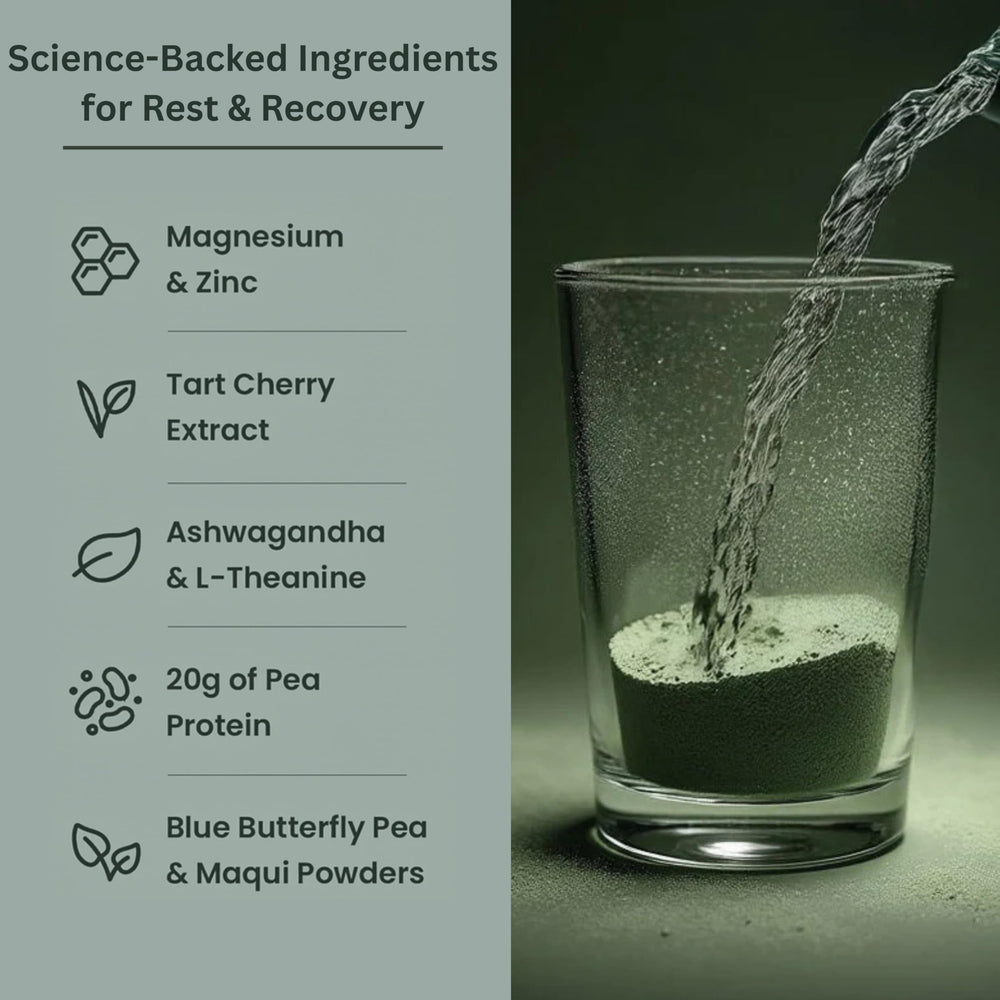 Better Tomorrow Nighttime Recovery Protein label-closeup highlighting 20g plant-based protein per serving