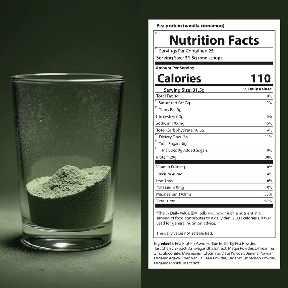 Better Tomorrow Nighttime Recovery Protein scoop beside a glass for a bedtime shake