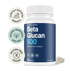 Better Way Health Beta Glucan 500 capsules closeup highlighting clean formula