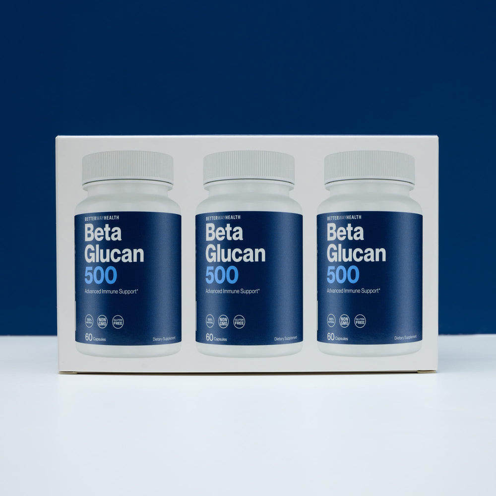 Better Way Health Beta Glucan 500 immune support visual suggests potential resilience.