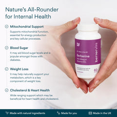 Bettervits Berberine label details the 1000 mg per serving information.