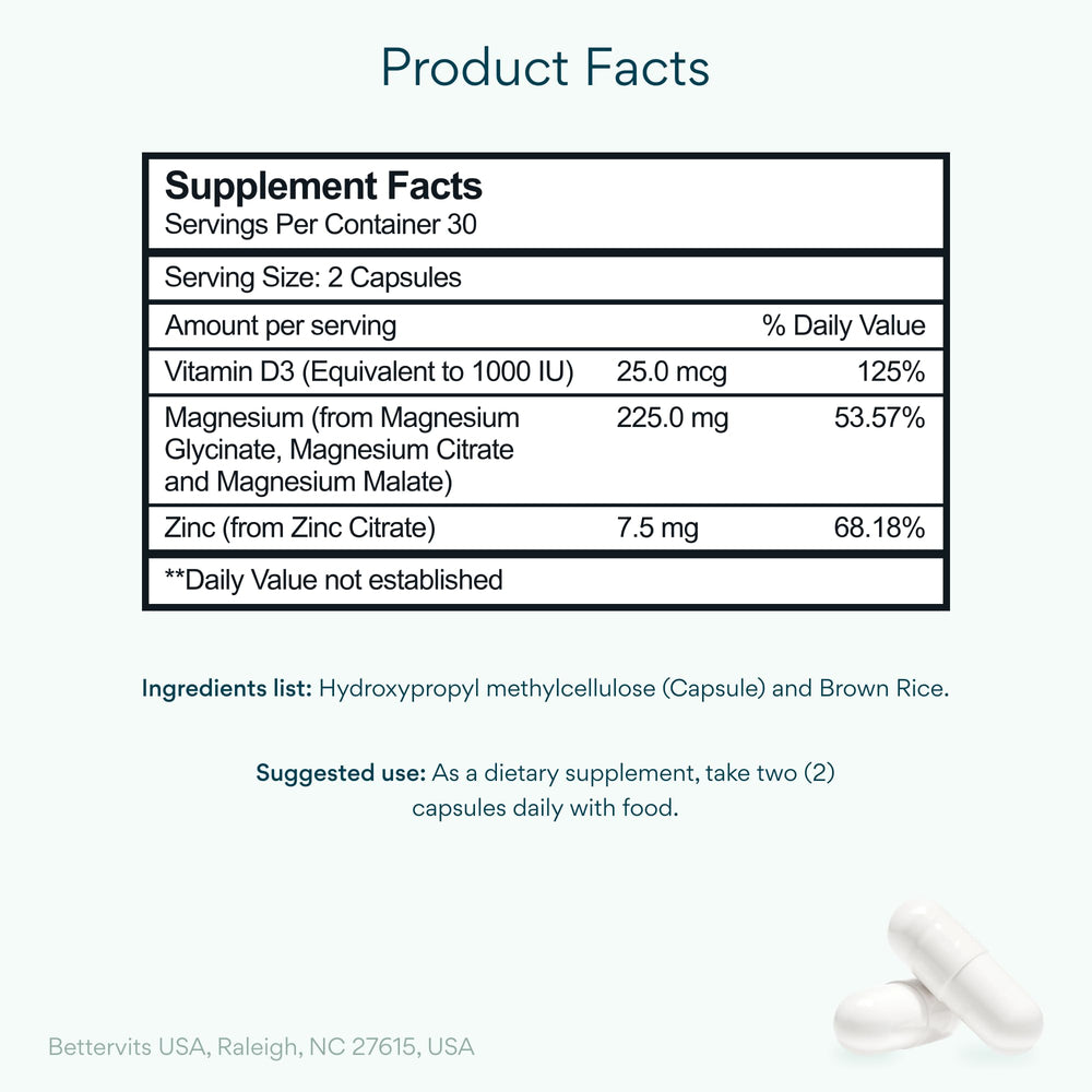 Closeup of Bettervits magnesium capsules with gentle digestion