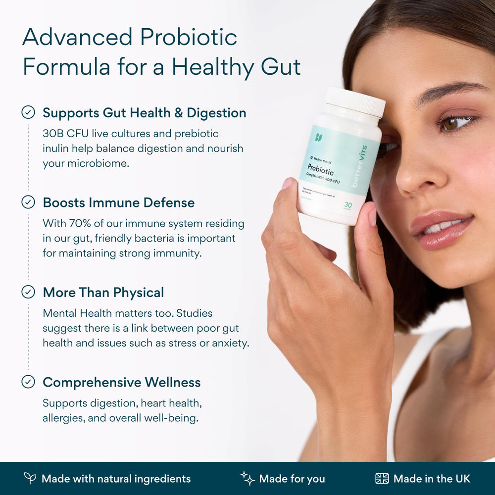 Bettervits Probiotics capsules close-up featuring multiple probiotic strains.