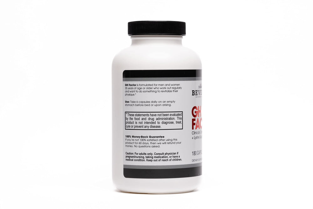 Beverly International GH Factor capsules displayed for evening supplementation
