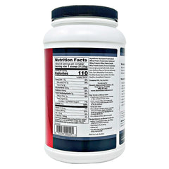 Muscle Provider chocolate tub with resealable lid for post-workout shakes.