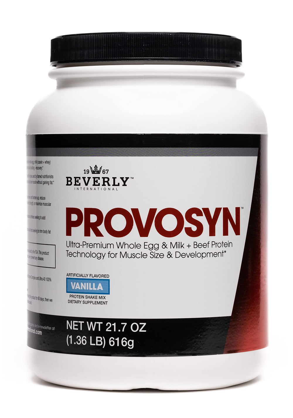 Beverly International Provosyn vanilla bottle; powder for potential muscle support and recovery after workouts.