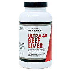 Beverly International Ultra 40 Beef Liver bottle showing premium capsules for energy support.