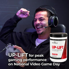 Gaming setup featuring Up-Lift for enhanced focus without jitters.
