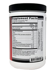 Scoop beside bottle highlights easy pre-workout mix without caffeine.