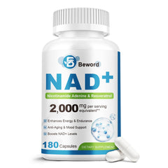 BEWORD Liposomal NAD 2000mg bottle front view supports daily energy and vitality.