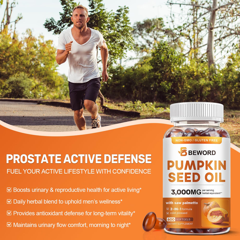 BEWORD prostate and urinary health softgels showcased for lifestyle balance.