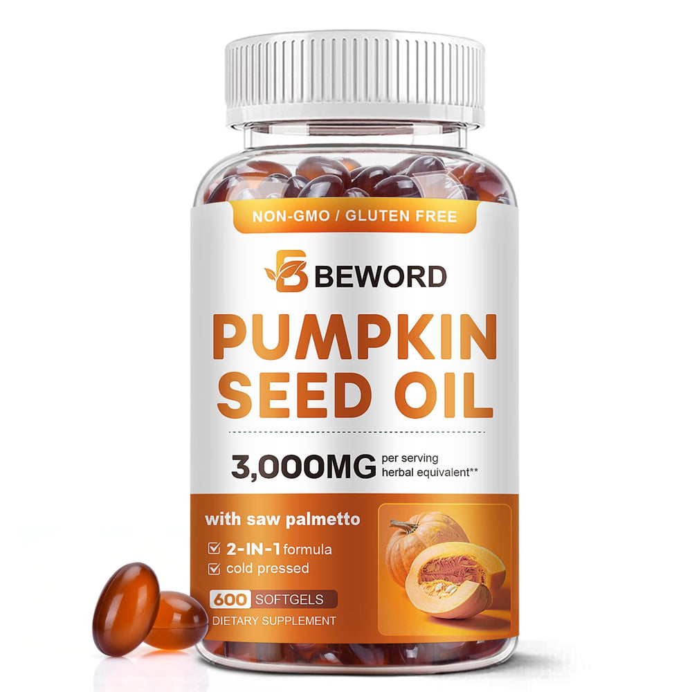 BEWORD pumpkin seed oil with saw palmetto softgel bottle for daily vitality and balanced health.