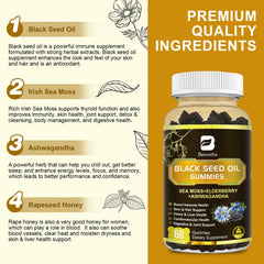 Beworths Black Seed Oil Sea Moss Gummies bottle top view for easy daily dosage.