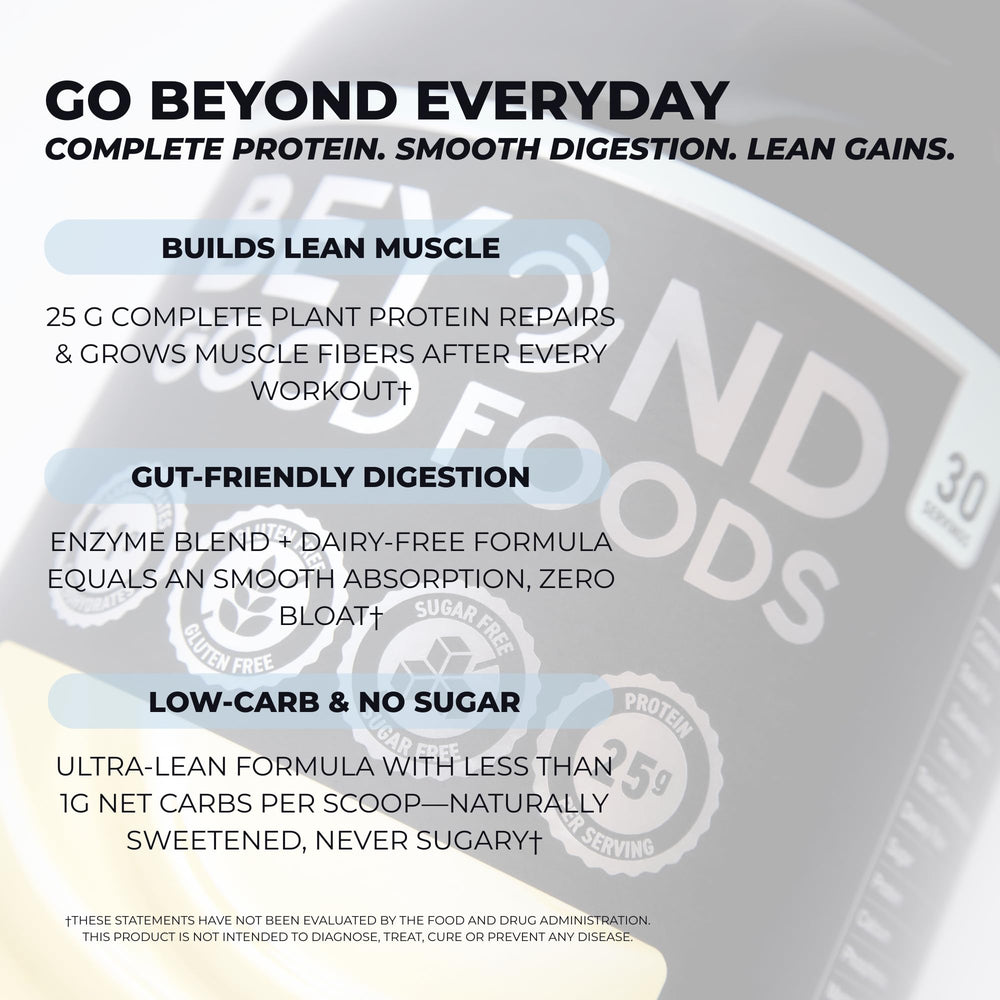 Beyond Good Foods vegan protein powder scoop with vanilla flavor emphasizes natural taste
