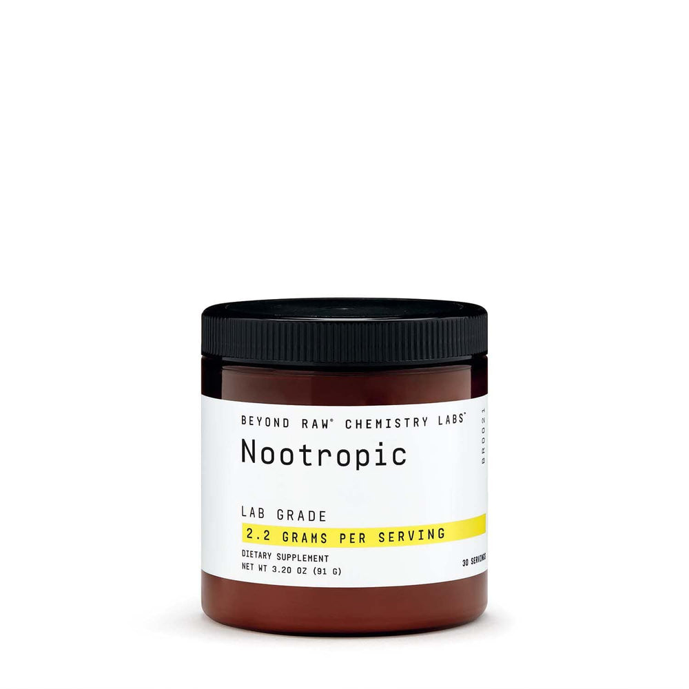 Beyond Raw Chemistry Labs Nootropic powder bottle showing premium formula for focus support