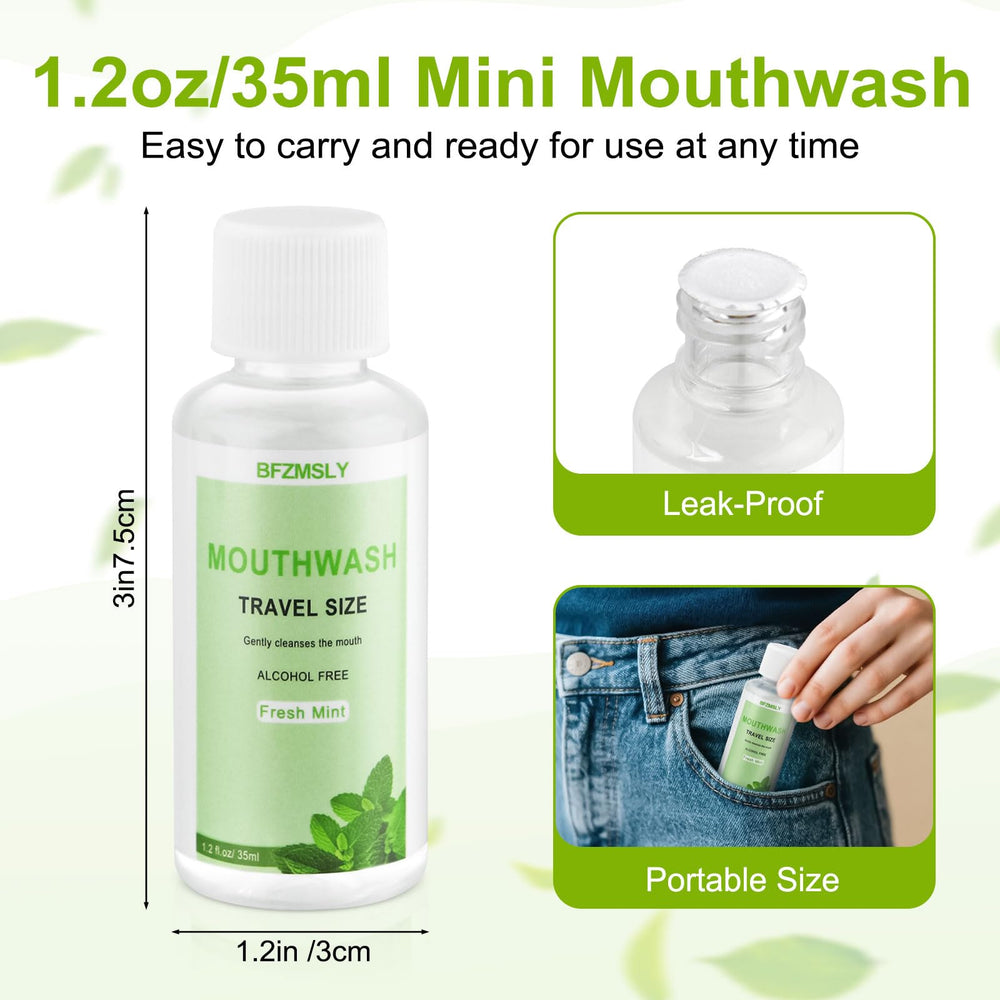 BFZMSLY mini mouthwash bottle, 1.2oz, ideal for carry-on.
