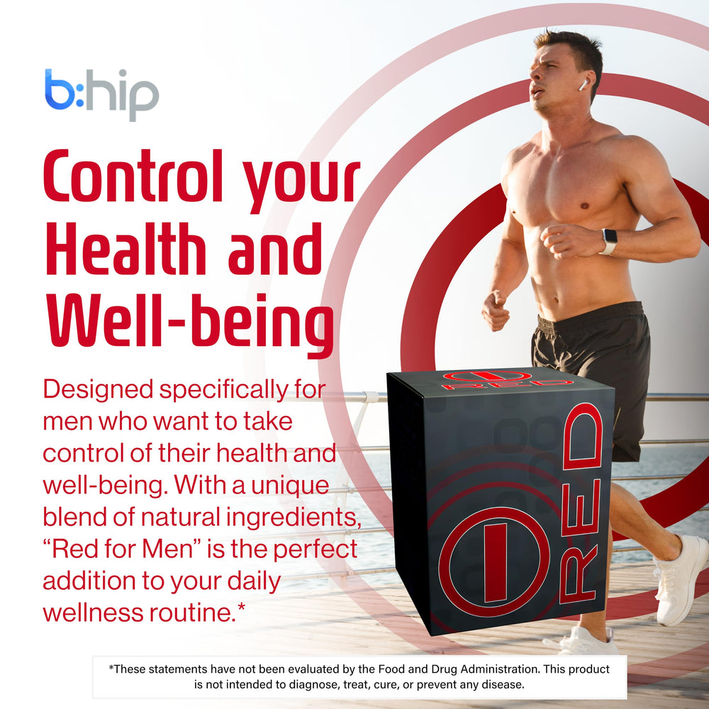 bhip Red for Men glass with dissolved powder for a refreshing pick-me-up.