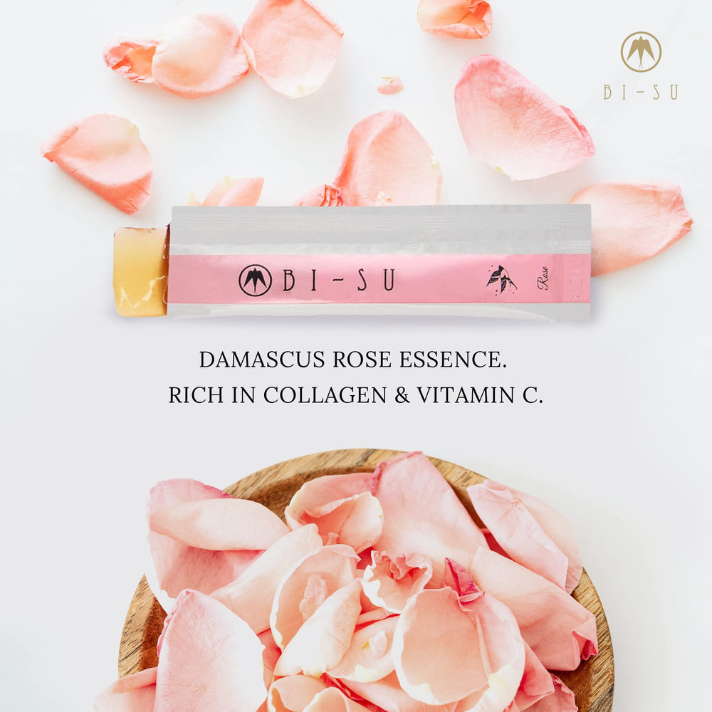 BI-SU packaging highlighting portable sachets for easy daily collagen routine.