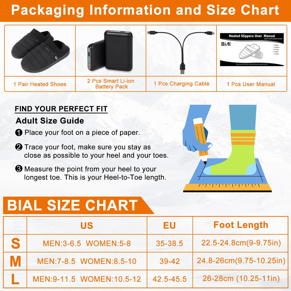 BIAL heated slippers suitable for indoor and outdoor use in winter.