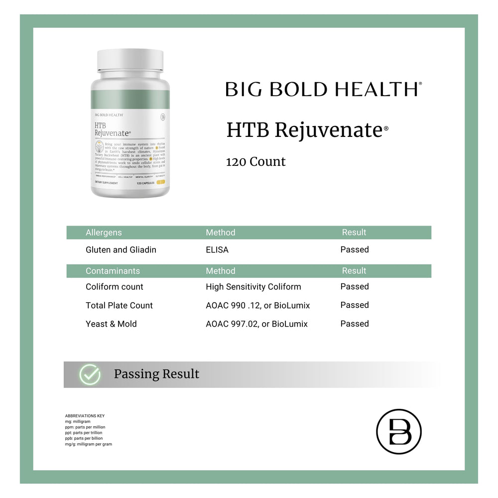 Sustainable packaging for Big Bold Health HTB Immune Rejuvenate emphasizing responsible sourcing.