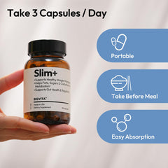 BIGVITA Slim+ capsules closeup emphasizing convenient daily capsules