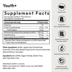 BIGVITA Youth+ packaging close-up with quality seals and lab-tested claim.