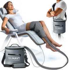 BilinavyNew cold therapy machine with knee pad providing targeted cooling therapy.