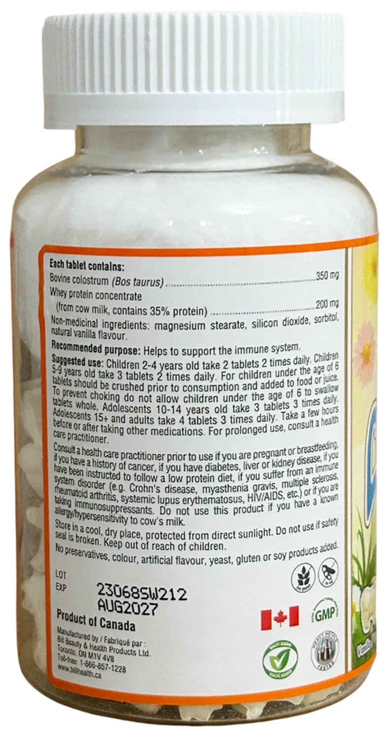 Packaging of Bill Beauty Children's Colostrum Chewables illuminated with soft lighting