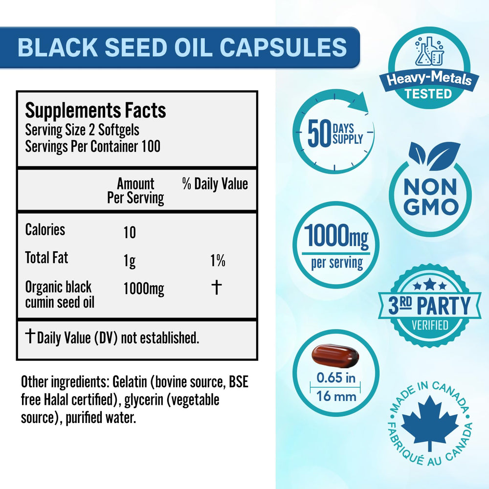 Bio Absorb Black Seed Oil bottle with label highlighting purity.